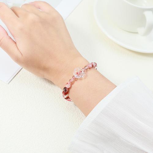 Marbre rouge bracelet, avec cordon de polyester & quartz clair, fleur, fait à la main, naturel & unisexe, grade AAA, beads length 6mm Environ 6-10 pouce, Vendu par PC