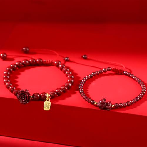 Sable violet bracelet, avec cordon de polyester & grenat & laiton, fait à la main, naturel & unisexe & styles différents pour le choix Environ 6-10 pouce, Vendu par PC