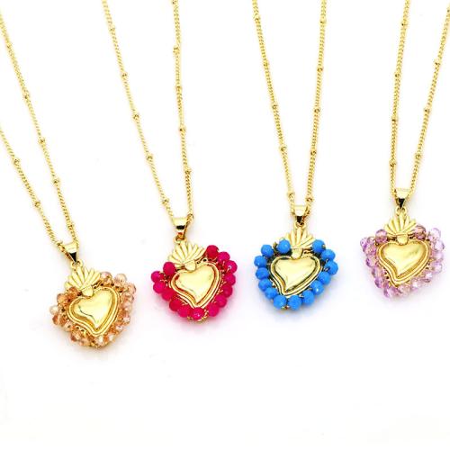 Collier en laiton fait à la main, avec Seedbead, avec 5cm chaînes de rallonge, coeur, Placage de couleur d'or, bijoux de mode & pour femme, plus de couleurs à choisir Environ 45 cm, Vendu par PC
