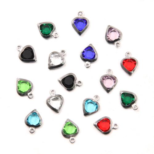 Pendentifs bijoux en cristal, Acier inoxydable 304, avec cristal, coeur, DIY, plus de couleurs à choisir Environ 1mm, Environ Vendu par sac