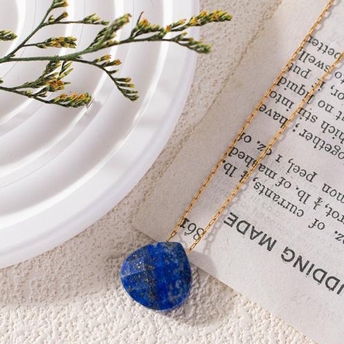 Colliers de pierres précieuses, laiton, avec Lapis lazuli, Placage de couleur d'or, pour femme, bleu cm, Vendu par PC