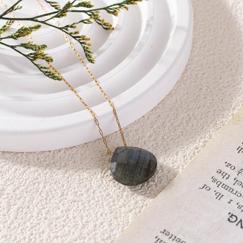 Colliers de pierres précieuses, laiton, avec Labradorite, Placage de couleur d'or, pour femme, noire cm, Vendu par PC