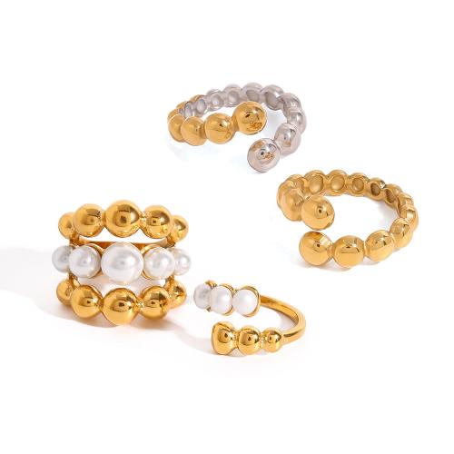 Anillos de Acero Inoxidable, acero inoxidable 304, con Perlas plásticas, chapado, diferentes estilos para la opción & para mujer & 2-tono, Vendido por UD