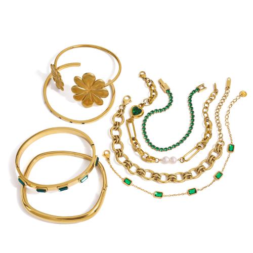 Bracelets en acier inoxydable, Acier inoxydable 304, avec zircon cubique, Placage, bijoux de mode & styles différents pour le choix & pour femme, doré, Vendu par PC