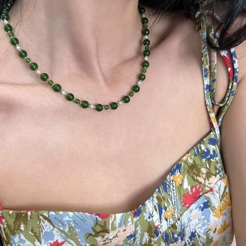 laiton collier, avec Fil de coton & Gemme synthétique & perle de plastique, Placage ionique sous vide, pour femme cm, Vendu par PC