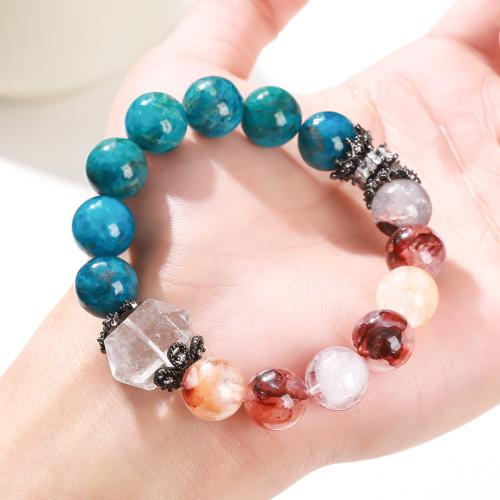 Apatites bracelet, avec Marbre rouge & laiton, fait à la main, naturel & unisexe, beads length 12mm Environ 7 pouce, Vendu par PC