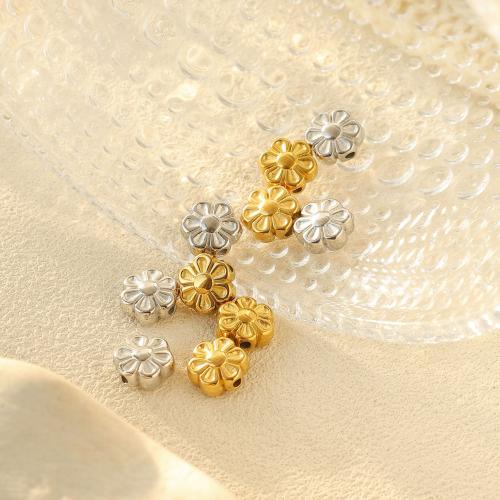 Stainless Steel Beads, 304 Stainless Steel, Flower, Vacuum Ion Plating, DIY 