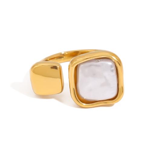 Anillos de Acero Inoxidable, acero inoxidable 304, con Perlas plásticas, chapado, Joyería & diferentes estilos para la opción & para mujer, dorado, Vendido por UD