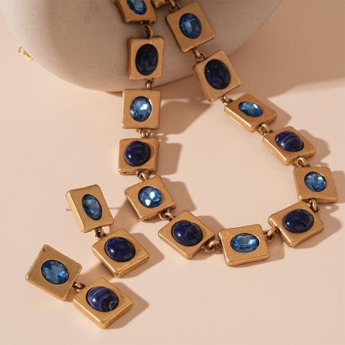 Strass Zink Legierung Schmuck Set, Zinklegierung, mit Harz, verschiedene Stile für Wahl & für Frau & mit Strass, goldfarben, Necklace :46.5x1.5cm; Earrings :4x1.7., verkauft von PC