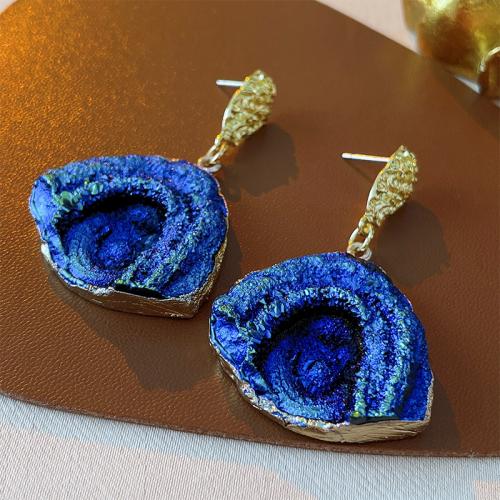 Resin Drop Earring, Brass, with Resin, Fan, gold color plated, fashion jewelry & for woman, dark green 