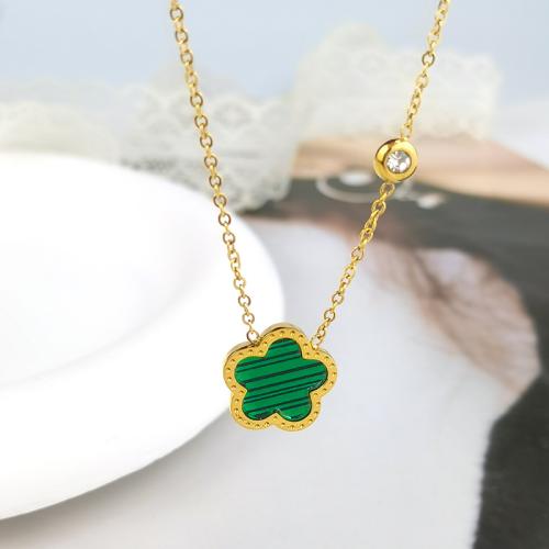 acero inoxidable 304 collar, con resina, con 2inch extender cadena, Flor, chapado en color dorado, cadena oval & para mujer & con diamantes de imitación, más colores para la opción, longitud:aproximado 17.7 Inch, Vendido por UD