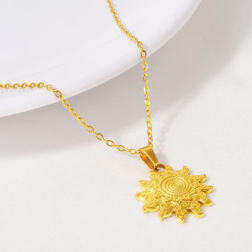 Collar de Acero Inoxidable, acero inoxidable 304, con 5CM extender cadena, sol, chapado, para mujer, más colores para la opción, longitud:40 cm, Vendido por UD