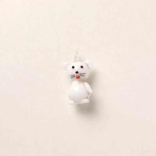Animal Lampwork Pendants, Mouse, DIY, white [