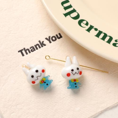 Animal Lampwork Pendants, Rabbit, DIY, white [