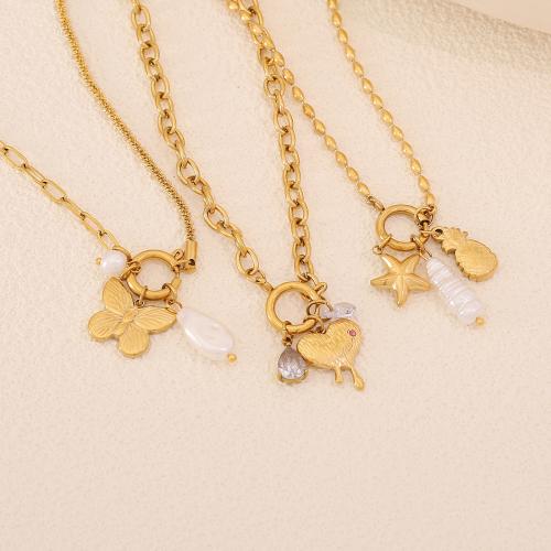 Collar de Acero Inoxidable, acero inoxidable 304, con Perlas plásticas, chapado, Joyería & diferentes estilos para la opción & para mujer, dorado, longitud:17.29 Inch, Vendido por UD