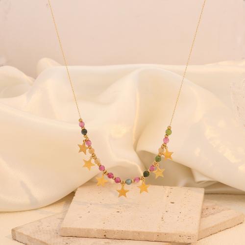 Collar de Acero Inoxidable, acero inoxidable 304, con Piedra preciosa sintética, con 5cm extender cadena, hecho a mano, Joyería & diferentes estilos para la opción & para mujer, dorado, longitud:40 cm, Vendido por UD