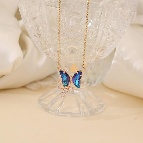 Collar de Acero Inoxidable, acero inoxidable 304, con Vidrio, con 5cm extender cadena, chapado en color dorado, Joyería & para mujer, más colores para la opción, longitud:42 cm, Vendido por UD