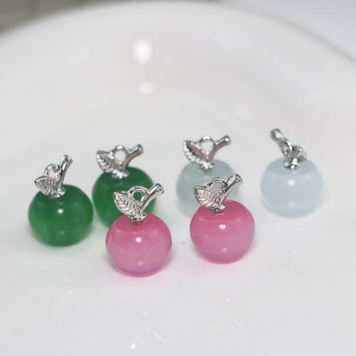 Pendentifs Oeil de chat, alliage de zinc, avec Oeil de chat, pomme, Placage de couleur argentée, DIY, plus de couleurs à choisir, Vendu par PC