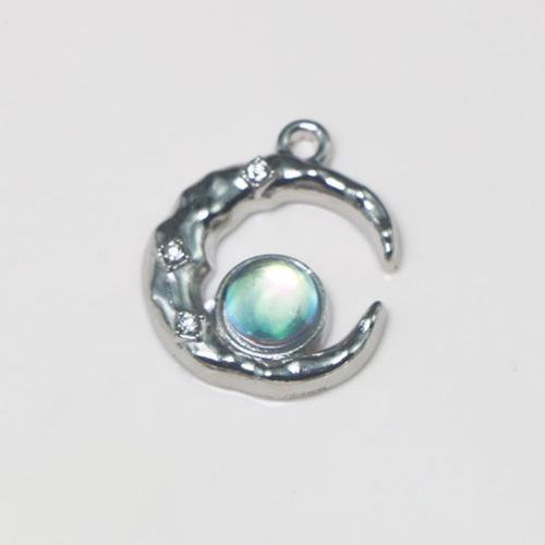 Pendentifs de stras en alliage Zinc, alliage de zinc, lune, Placage de couleur argentée, DIY & avec strass Vendu par PC