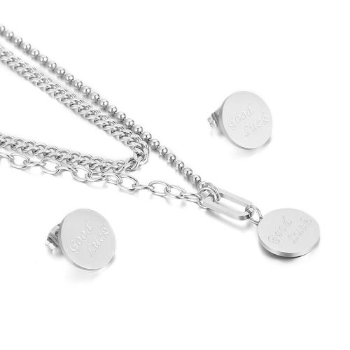 Conjuntos de joyería de acero inoxidable, acero inoxidable 304, Pendiente de stud & collar, Recubrimiento iónico al vacío, para mujer, más colores para la opción, Vendido por Set