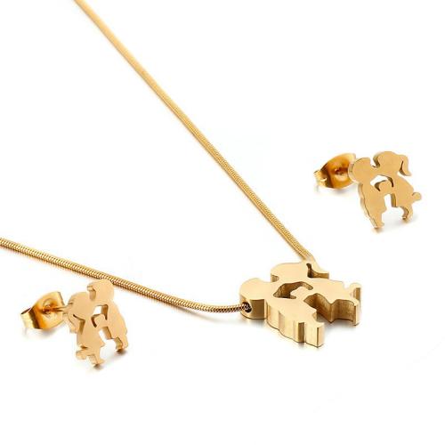 Conjuntos de joyería de acero inoxidable, acero inoxidable 304, Pendiente de stud & collar, Recubrimiento iónico al vacío, para la pareja, más colores para la opción, Vendido por Set