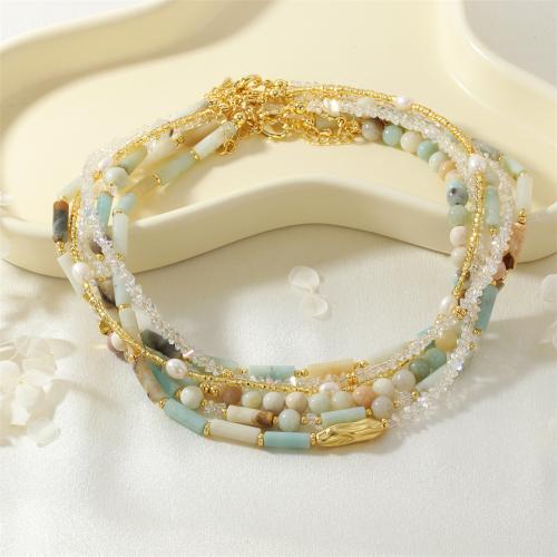 Collier de perles cristal d'eau douce, laiton, avec perle d'eau douce cultivée & cristal, Placage de couleur d'or, styles différents pour le choix & pour femme, plus de couleurs à choisir, Vendu par PC