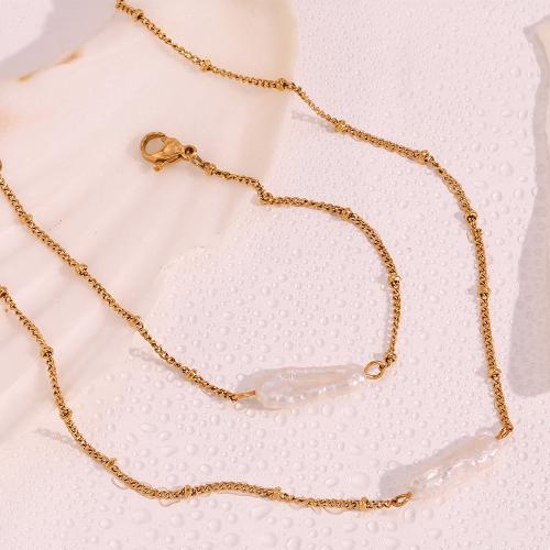 Bijoux de perle d'eau douce naturelle, Acier inoxydable 304, avec perle d'eau douce cultivée, Plaqué or 18K, bijoux de mode & styles différents pour le choix & pour femme, Vendu par PC