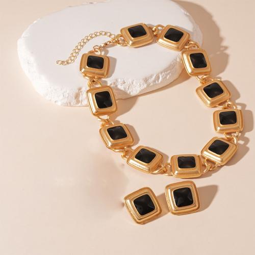 ensemble de bijoux en alliage zinc et émail, alliage de zinc, Placage de couleur d'or, styles différents pour le choix & pour femme, noire, Vendu par PC