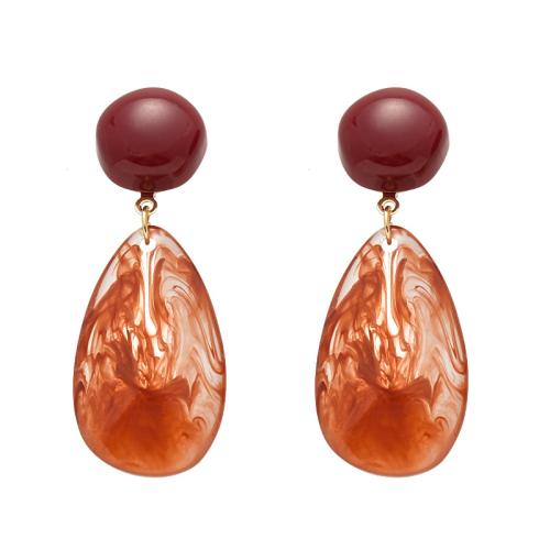 Resin Drop Earring, Brass, with Resin, Teardrop, plated, fashion jewelry & for woman, red 