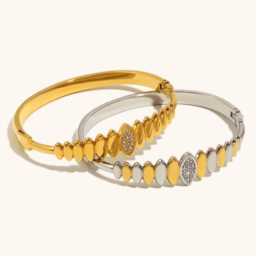Stainless Steel Bangle, 304 Stainless Steel, plated, for woman & with rhinestone 