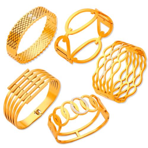 Titanium Steel Bangle, plated & for woman & with rhinestone & hollow 