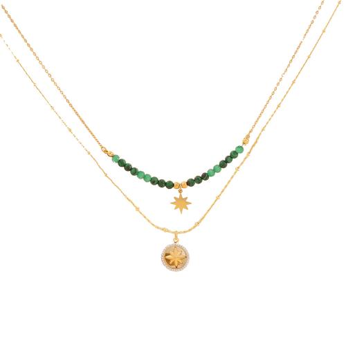 Collar de Acero Inoxidable, acero inoxidable 304, con Piedra preciosa sintética, con 5cm extender cadena, hecho a mano, Doble capa & diferentes estilos para la opción & para mujer, dorado, longitud:40 cm, Vendido por UD