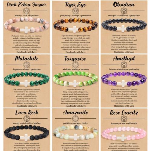 pierre gemme bracelet, avec alliage de zinc, croix, fait à la main, unisexe & styles différents pour le choix, beads length 8mm Environ 6-8 pouce, Vendu par PC