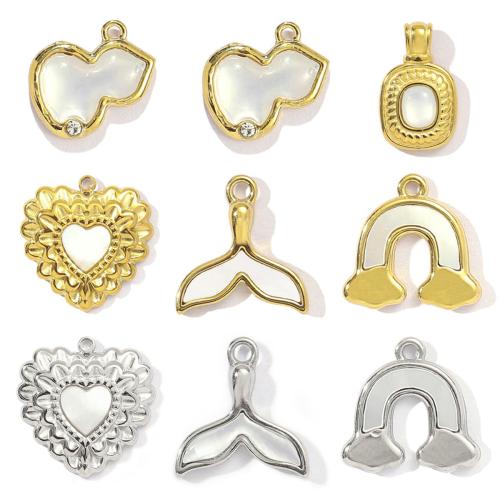Pendentifs en acier inoxydable, Acier inoxydable 304, avec coquille, Placage ionique sous vide, Forme différente pour le choix & DIY & avec strass, plus de couleurs à choisir Vendu par sac