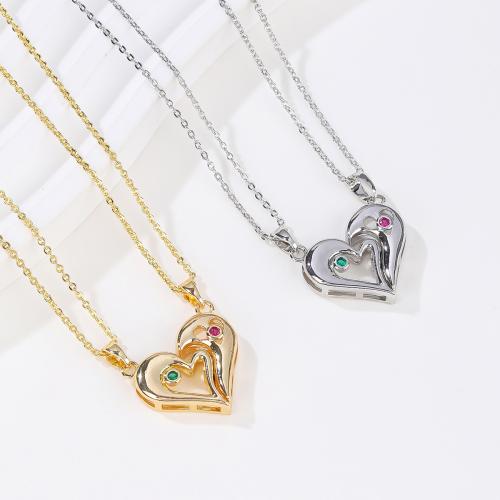 Collier en laiton de Couple, avec 6cm chaînes de rallonge, coeur, Placage, 2 pièces & bijoux de mode & pavé de micro zircon, plus de couleurs à choisir Environ 44 cm, Vendu par fixé