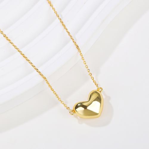 Collier en laiton fait à la main, avec 6cm chaînes de rallonge, coeur, Placage de couleur d'or, bijoux de mode & pour femme Environ 44 cm, Vendu par PC
