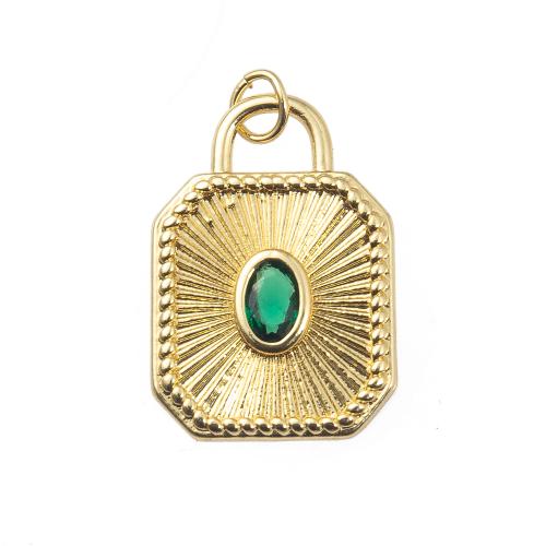 Cubic Zirconia Micro Pave Brass Pendant, Square, gold color plated, DIY & micro pave cubic zirconia 