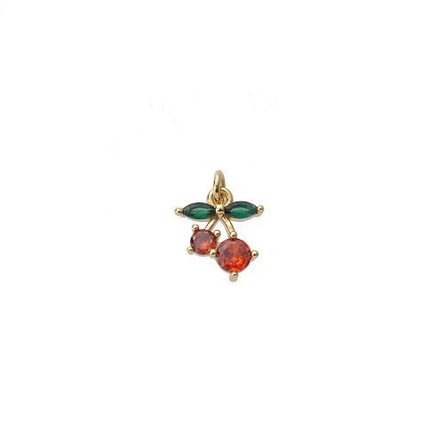 Cubic Zirconia Micro Pave Brass Pendant, Cherry, gold color plated, DIY & micro pave cubic zirconia, red 