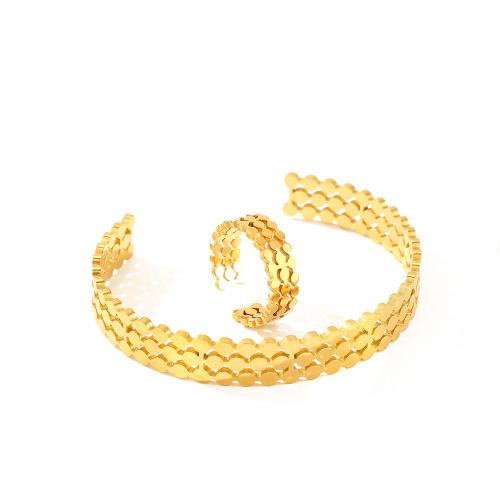 Conjuntos de joyería de acero inoxidable, acero inoxidable 304, brazale & anillo de dedo, chapado, 2 piezas & para hombre & hueco, más colores para la opción, Vendido por Set