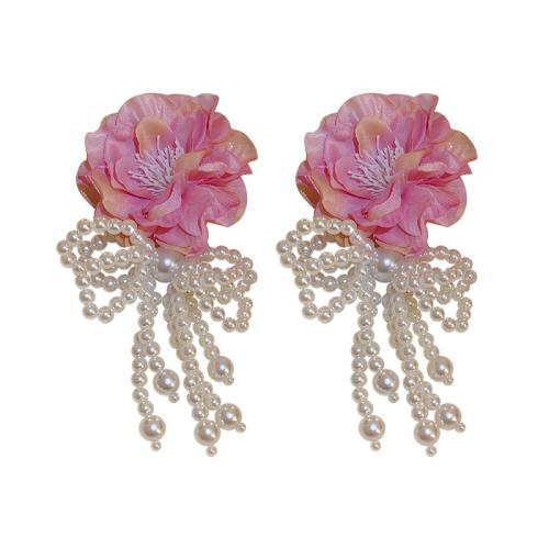 Boucle d'oreille de gland de mode, perle de plastique, avec tissu, fleur, bijoux de mode & pour femme & creux, plus de couleurs à choisir, Vendu par paire