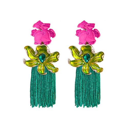 Boucle d'oreille de gland de mode, alliage de zinc, avec Nylon, fleur, Placage, pour femme & émail & avec strass Vendu par paire