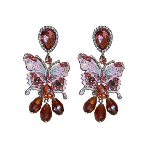 Crystal Drop Earring, Zinc Alloy, with Crystal, Butterfly, fashion jewelry & for woman & with rhinestone, deep red 