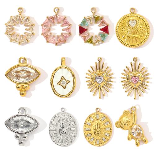 Pendentifs en acier inoxydable, Acier inoxydable 304, avec coquille, Placage ionique sous vide, Forme différente pour le choix & DIY & pavé de micro zircon, plus de couleurs à choisir Vendu par sac