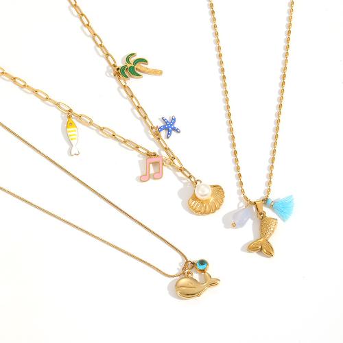 Collar de Acero Inoxidable, acero inoxidable 304, con Perlas plásticas, Recubrimiento iónico al vacío, Joyería & diverso tamaño para la opción & para mujer & esmalte, más colores para la opción, Vendido por UD