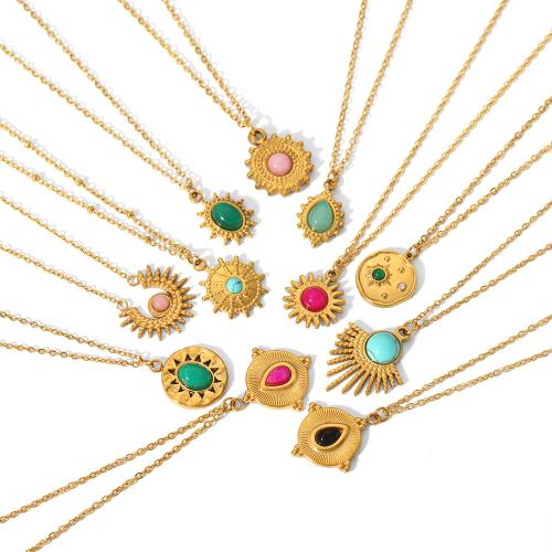 Colliers de pierres précieuses, Acier inoxydable 304, avec pierre gemme, Placage ionique sous vide, bijoux de mode & normes différentes pour le choix & pour femme, plus de couleurs à choisir, Vendu par PC
