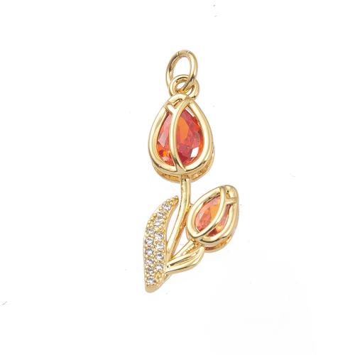 Cubic Zirconia Micro Pave Brass Pendant, Flower, gold color plated, DIY & micro pave cubic zirconia 