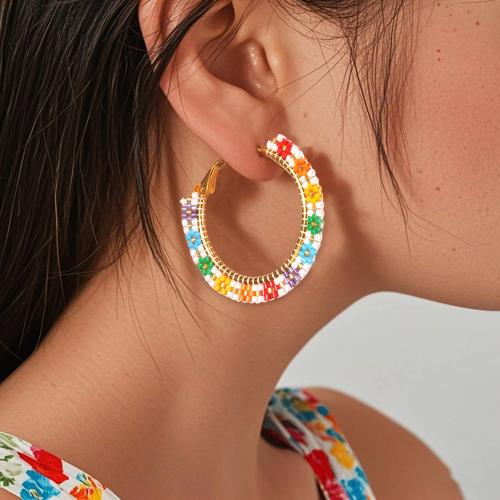 Glass Seed Beads Earring, 304 Stainless Steel, with Seedbead, gold color plated, Adjustable & for woman, mixed colors 