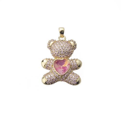 Cubic Zirconia Micro Pave Brass Pendant, Bear, plated, DIY & micro pave cubic zirconia 