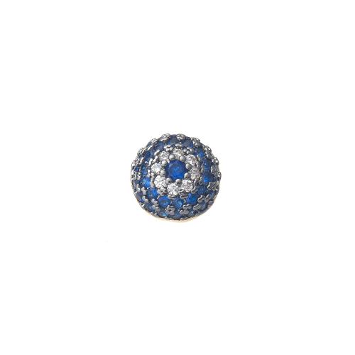 Perles zircon Micro Pave cubes, laiton, Rond, Placage de couleur d'or, DIY & pavé de micro zircon, bleu Vendu par PC