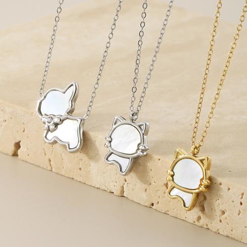 Collar de Acero Inoxidable, acero inoxidable 304, con Nácar, Gato, chapado, Joyería & diferentes patrones para la opción, más colores para la opción, Vendido por UD